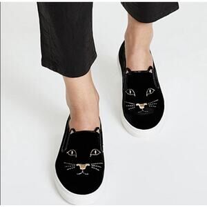 Charlotte Olympia Cool Cat Slip On Sneakers Black Velvet Size 40 / US 9